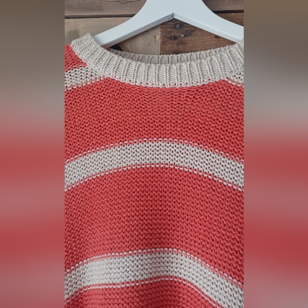 Wishlist Coral and Cream Striped Poncho Sweater - Picture 6 of 8